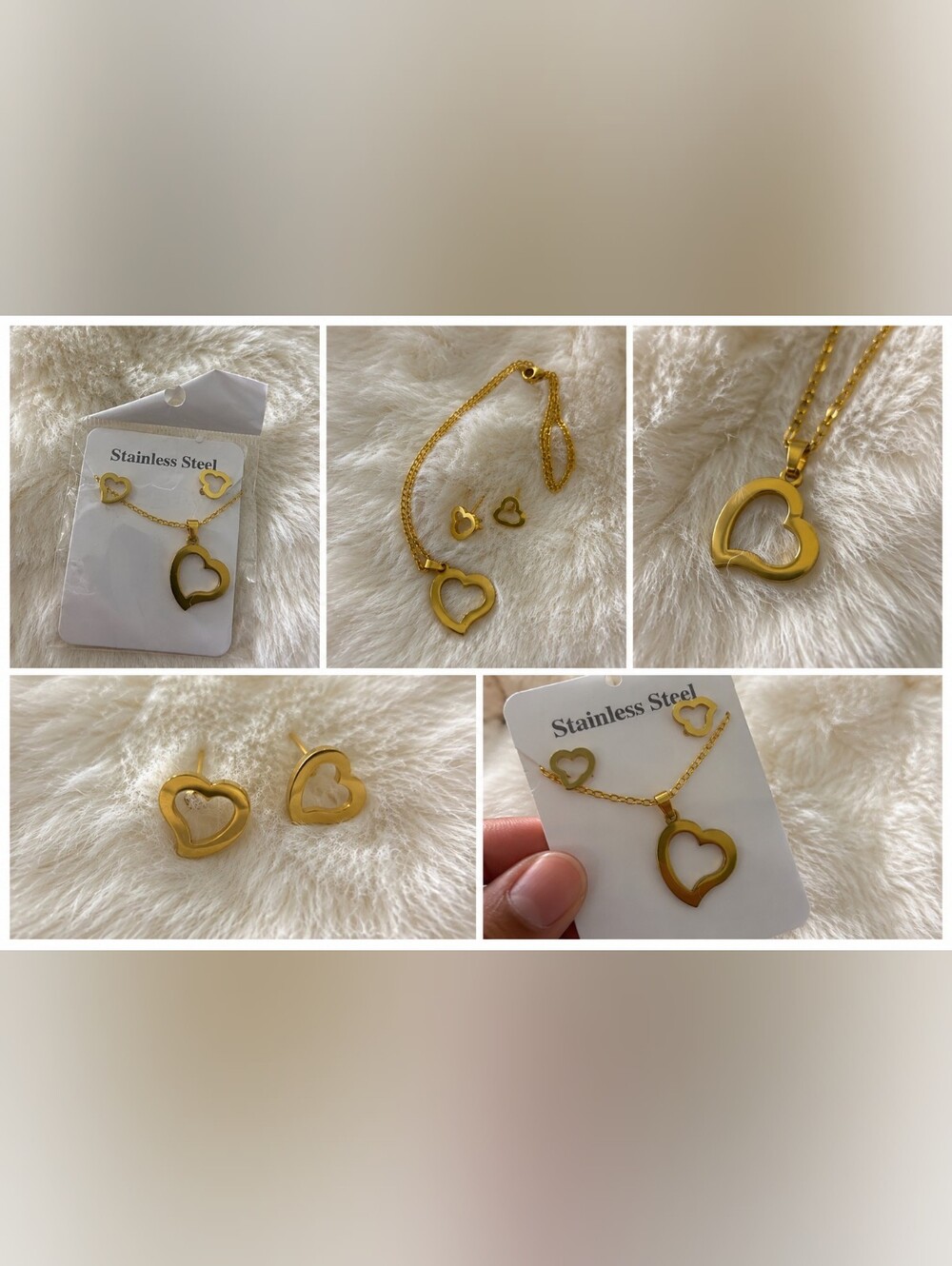 Gold Heart Stainless Steel Necklace & Earring Set